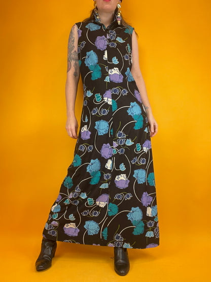 70er Jahre Maxikleid mit fantastischem all over Blumenprint