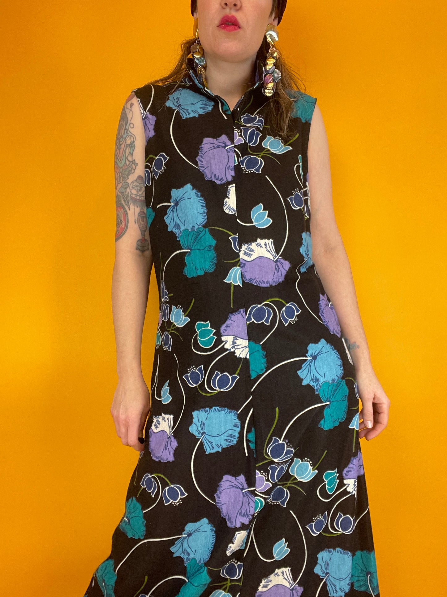 70er Jahre Maxikleid mit fantastischem all over Blumenprint